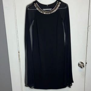 Studio One black cape evening dress with jewel embellishments